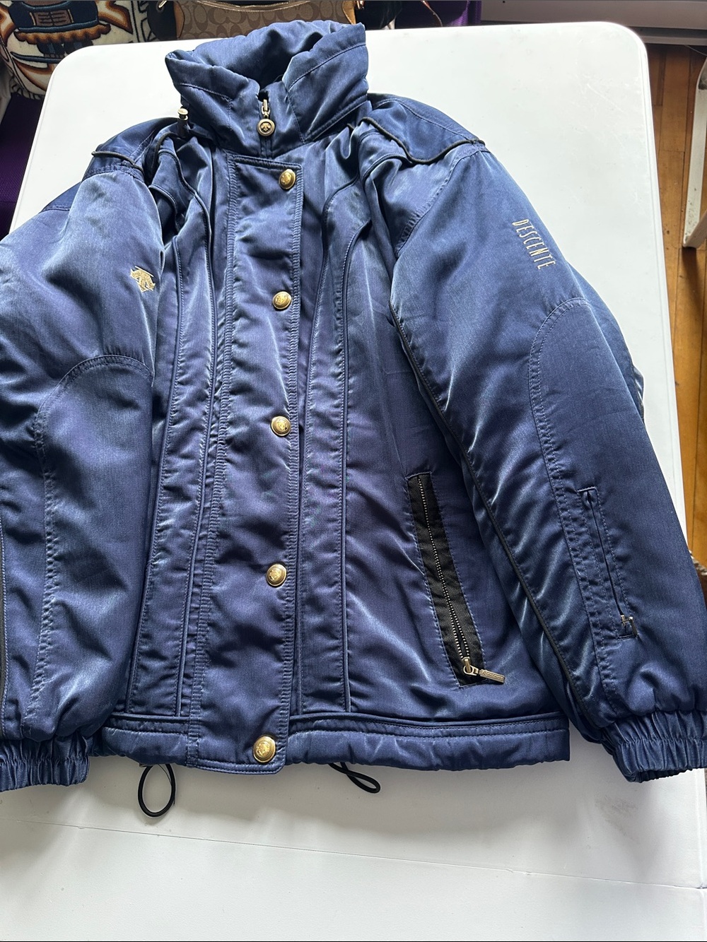 H1- Descente Navy Puffer Jacket with Gold-Tone Buttons